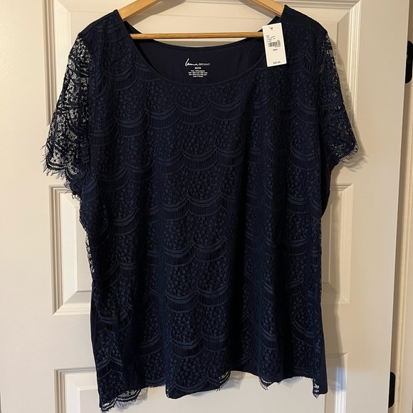 Lane Bryant Tops - Lane Bryant navy blue lace short sleeve crew neck top size 22/24 NWT